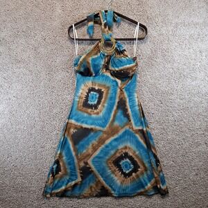 Kala Dress Womens M Multicolor Tie Dye Halter O-Ring Boho Hippie Summer Mini